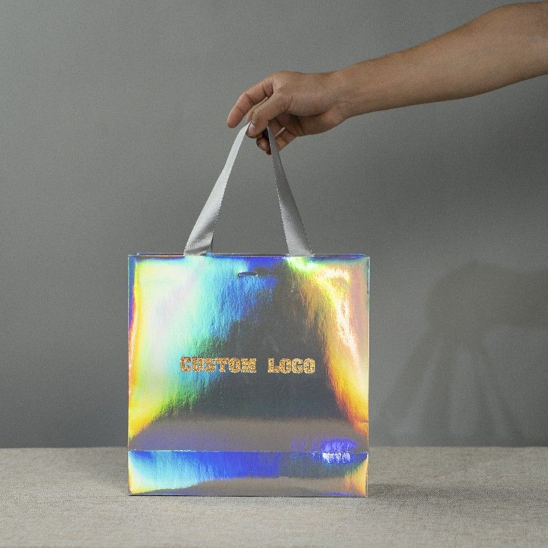 Iridescent silver paper bag