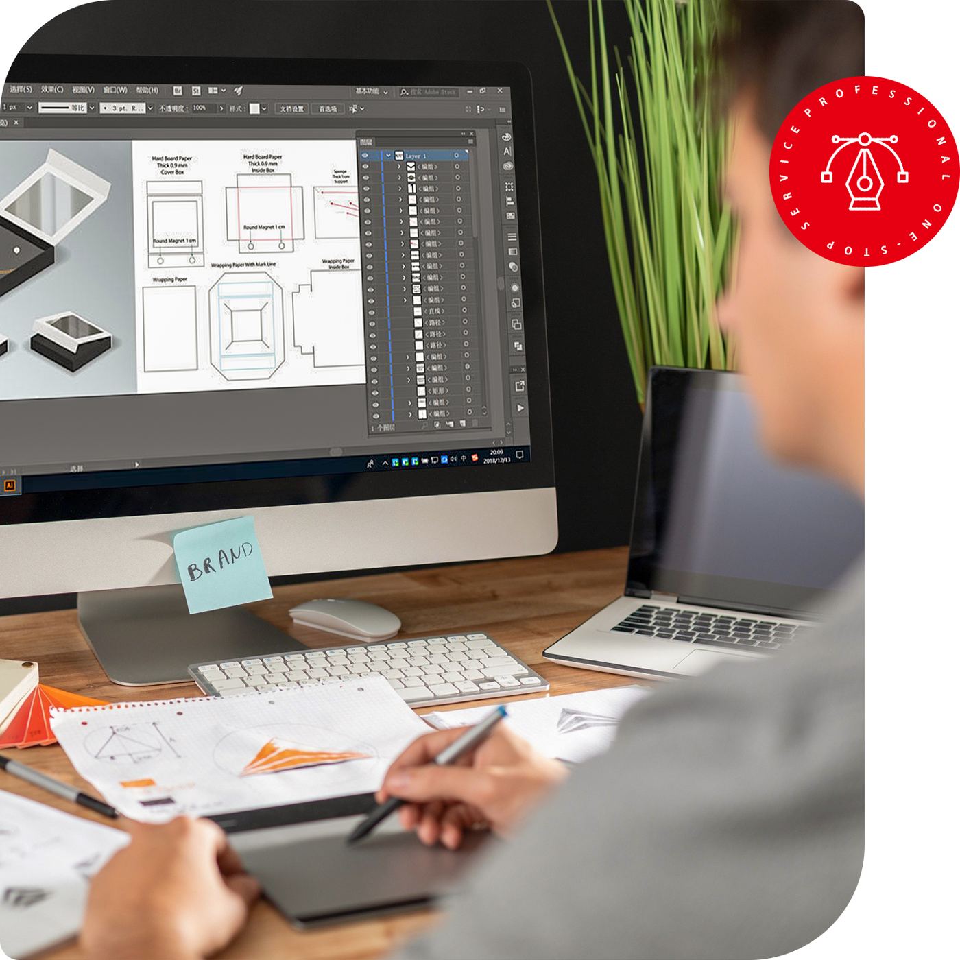 Designer preparing custom renderings