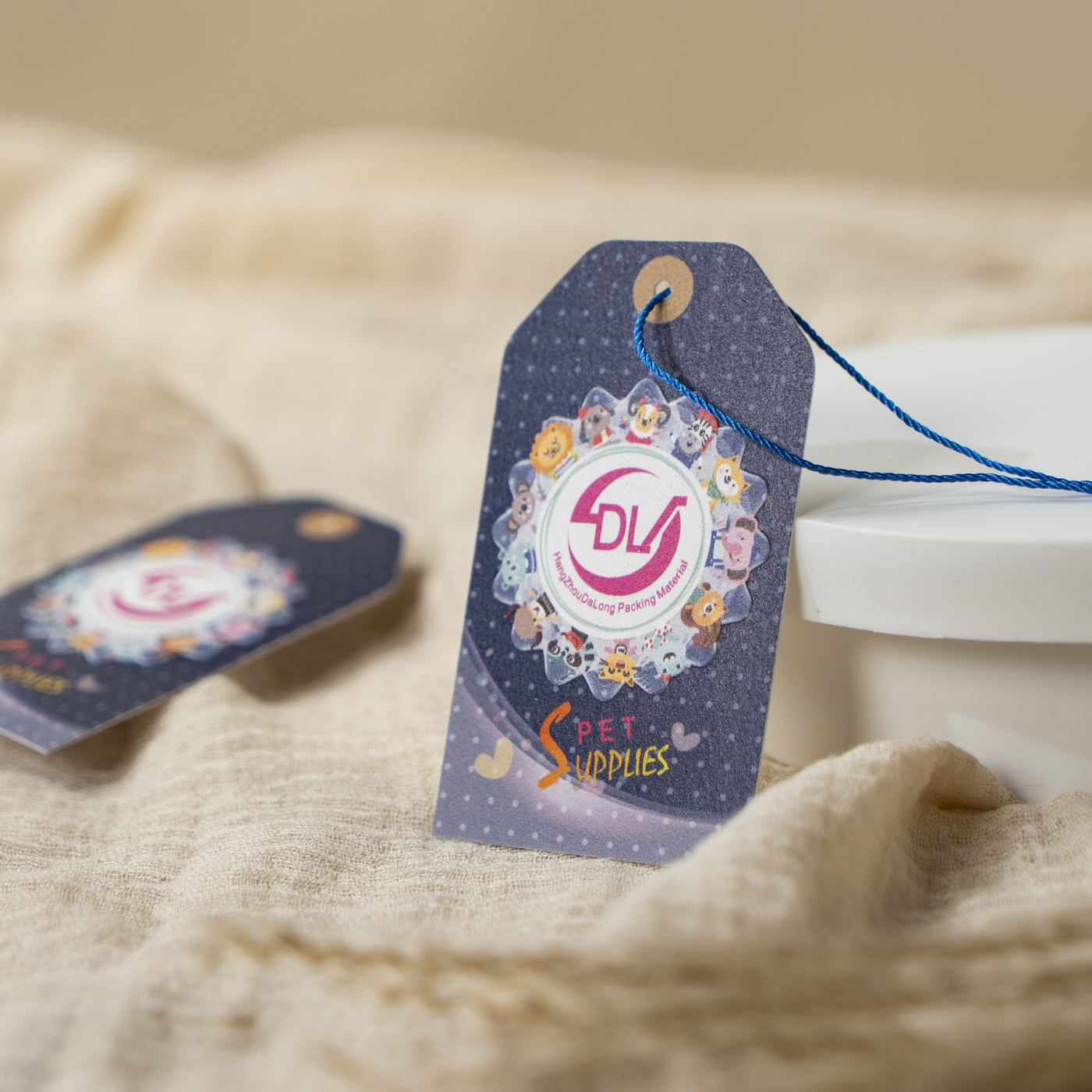Navy blue hang tag